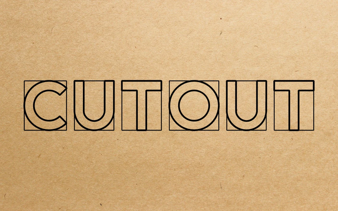 Cut out Font preview with black outlined geometric letters and rounded modular shapes