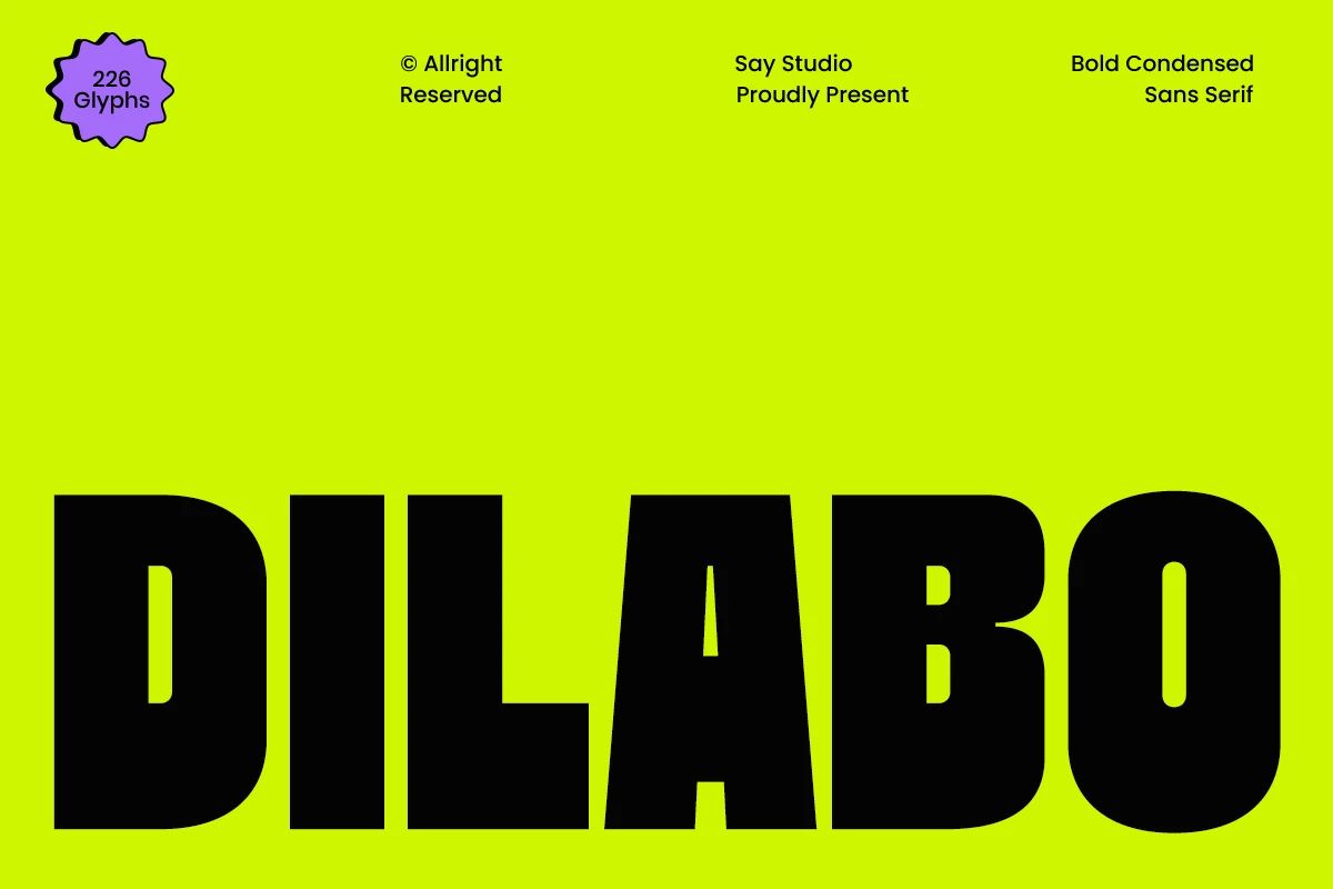 Dilabo Font preview with bold black condensed sans serif lettering