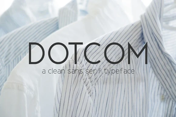Dotcom Font preview with slender uppercase sans serif lettering and round O shapes