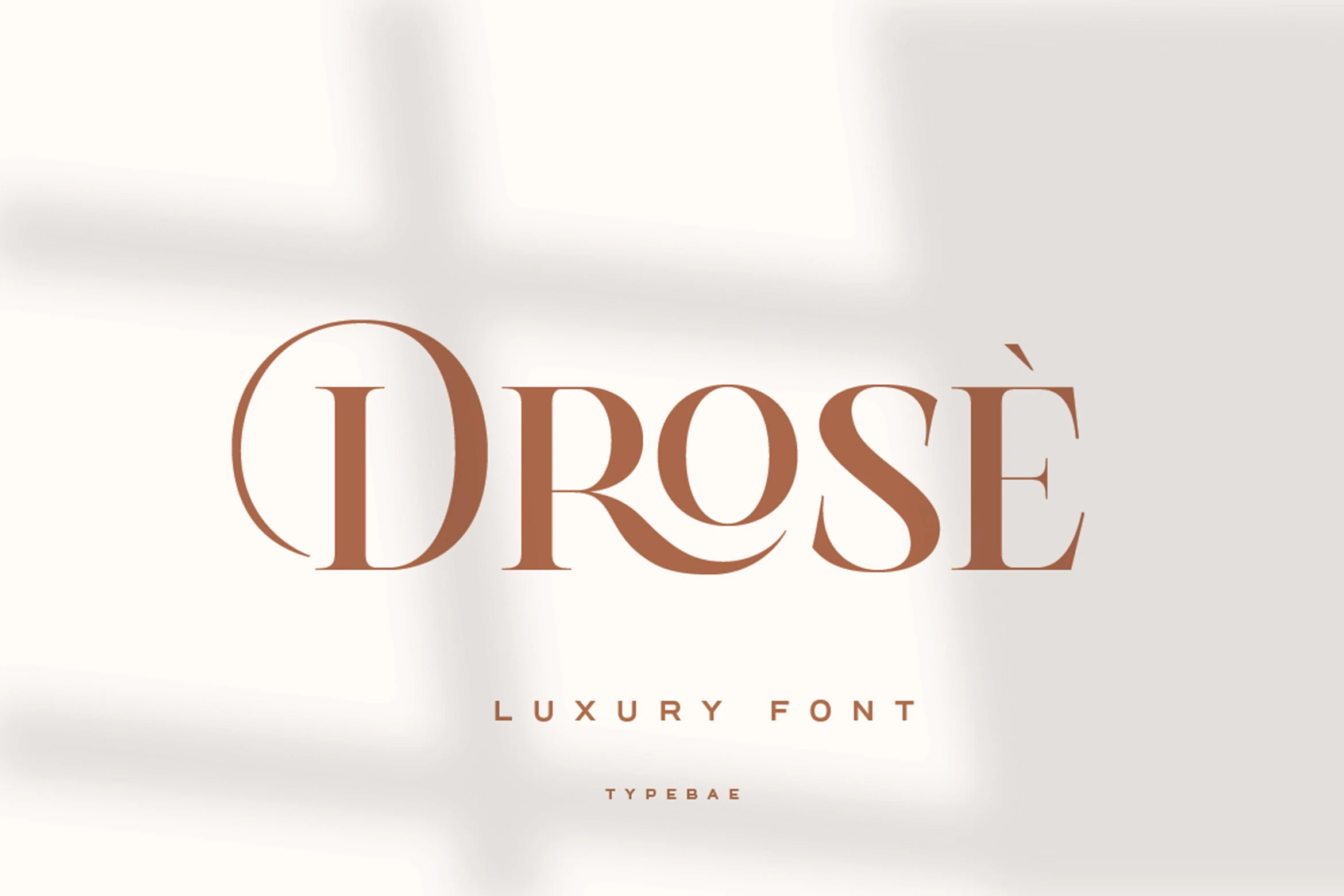 Drose Font preview with copper high-contrast serif letters and curved luxury forms