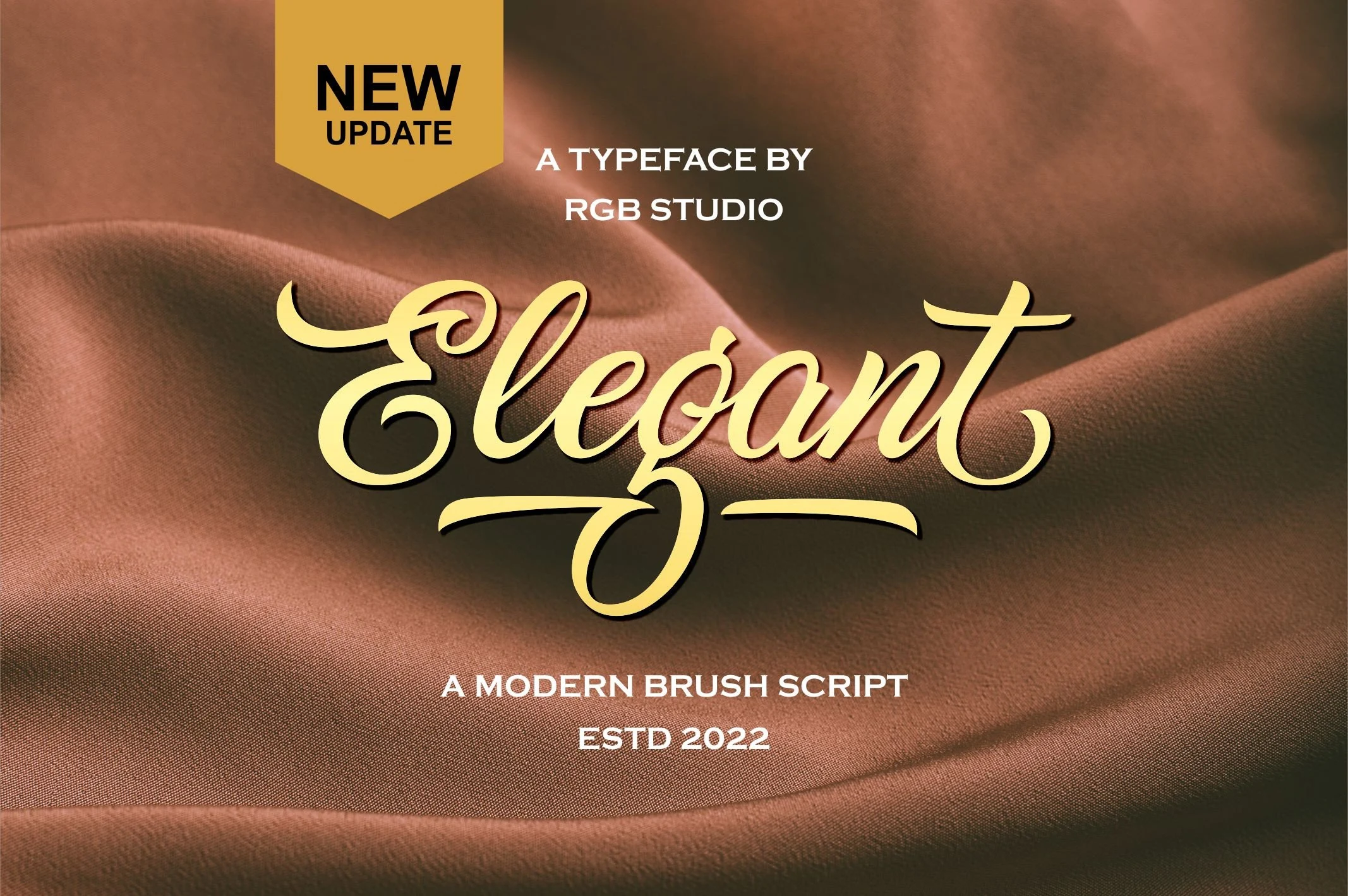 Elegant Font preview with large white high-contrast serif lettering on a fashion-style photo