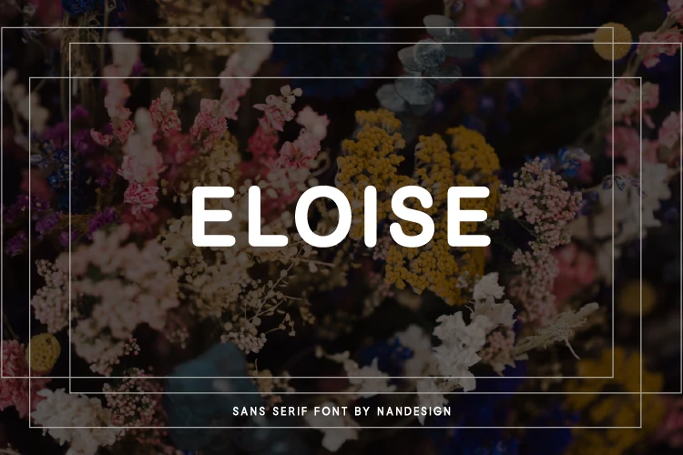 Eloise Font preview with rounded white sans serif lettering and wide spacing