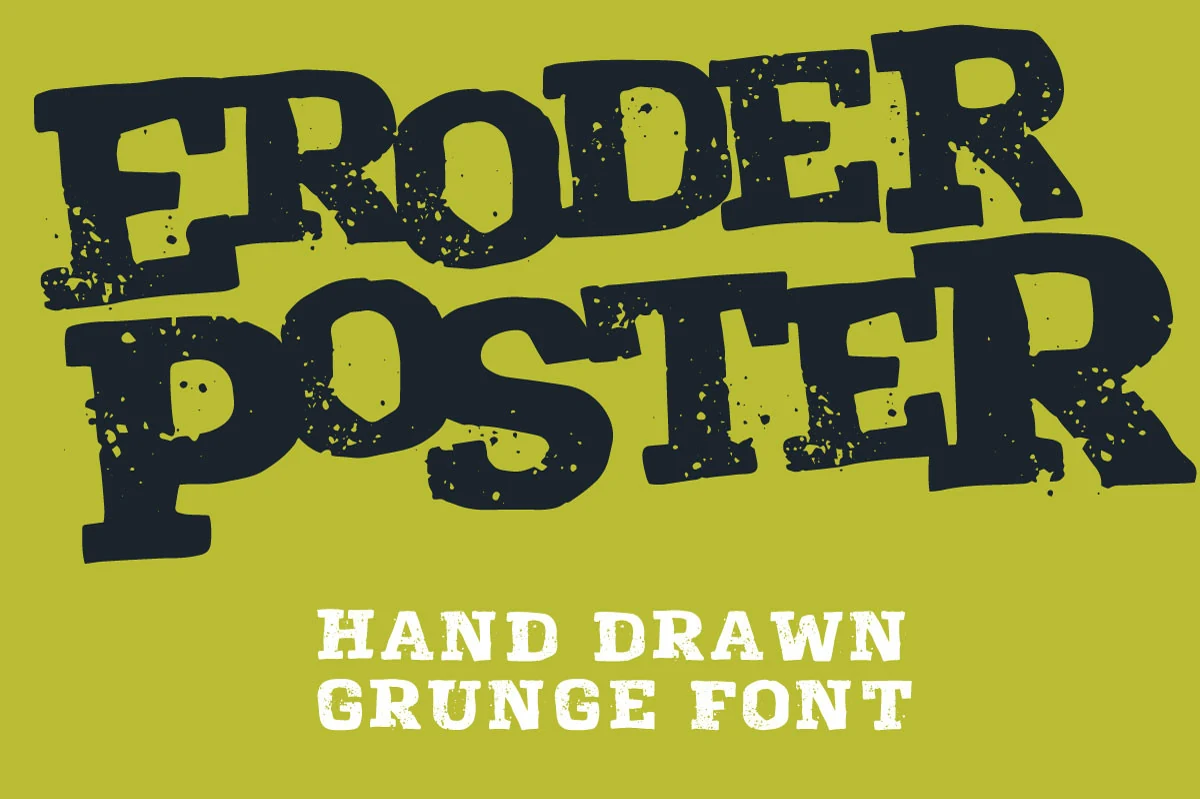 Eroder Poster Font black distressed hand-drawn uppercase lettering with rough slab forms