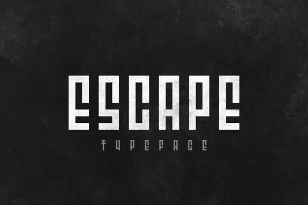 Escape Font white modular uppercase lettering with narrow angular grid-built forms