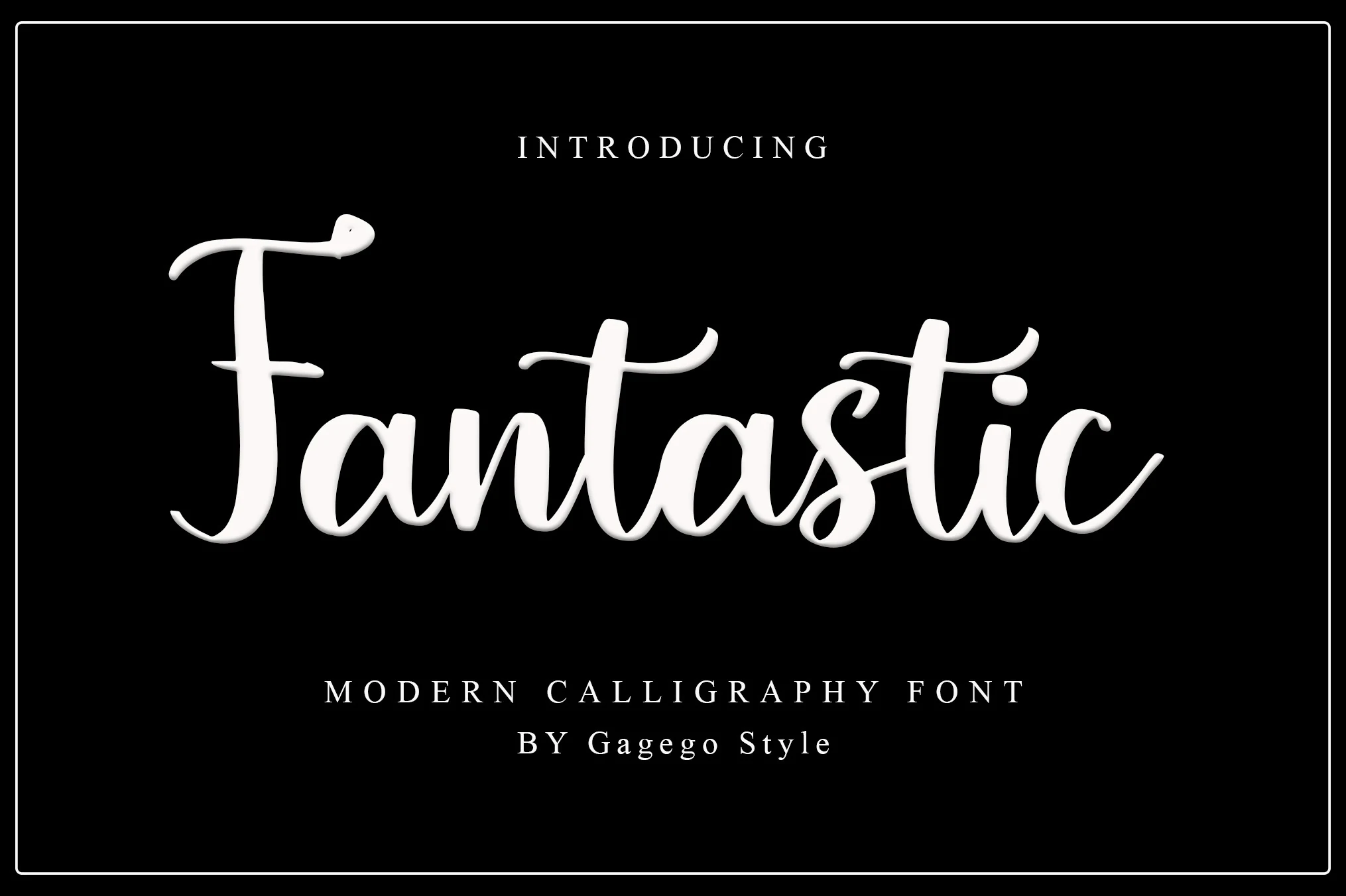Fantastic Font white handwritten calligraphy with rounded strokes on a black background