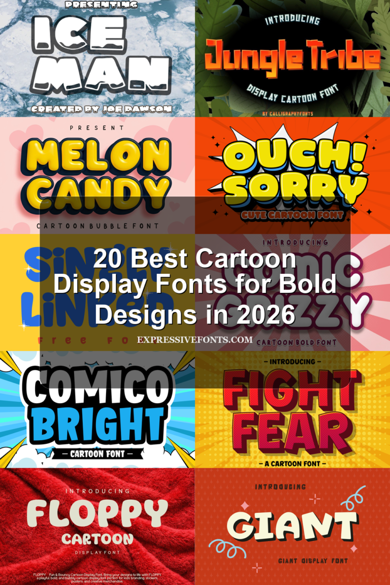 Cover preview showing cartoon font samples from 20 Best Cartoon Display Fonts for Bold Designs in 2026
