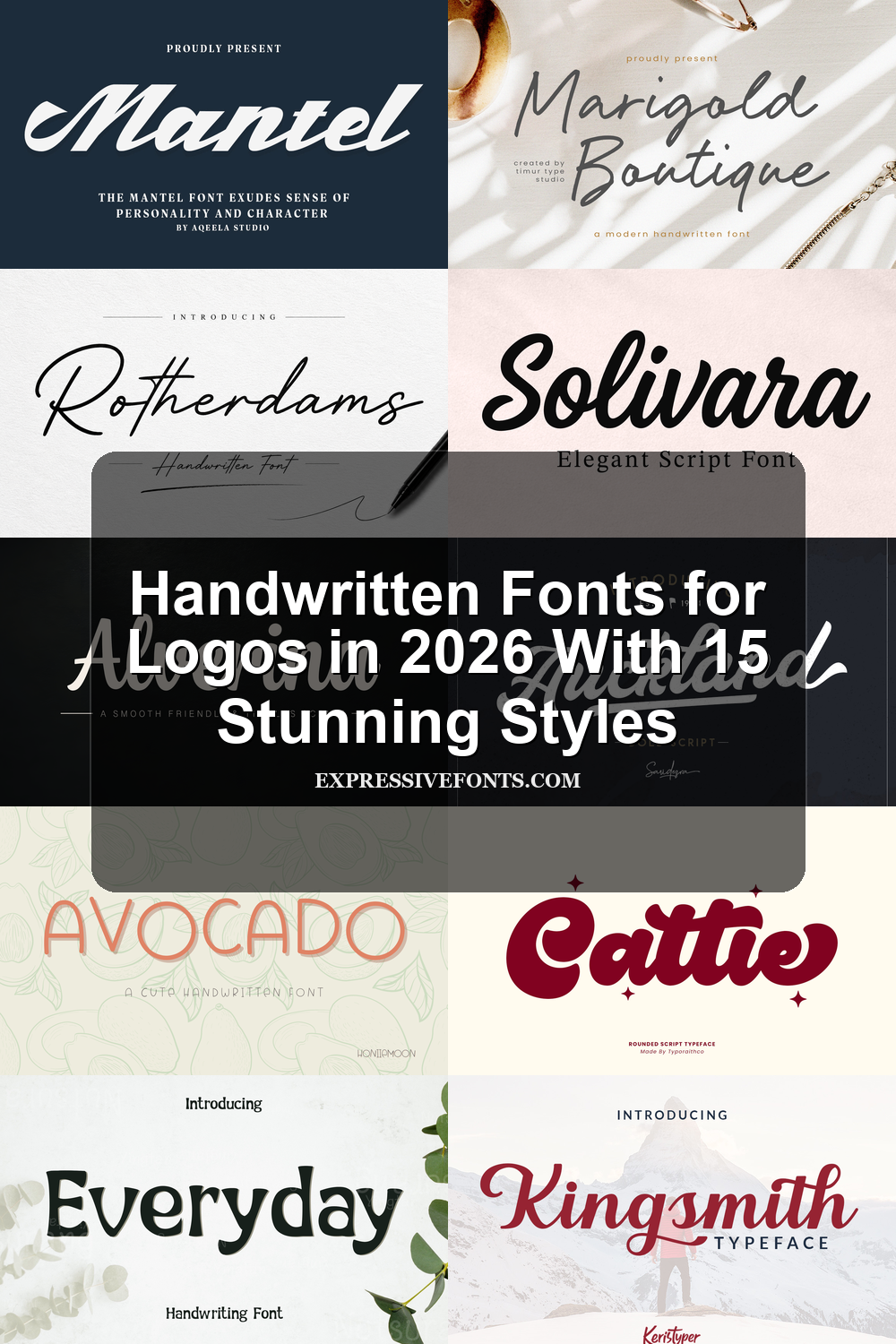 Cover image with font previews from Handwritten Fonts for Logos in 2026 With 15 Stunning Styles.