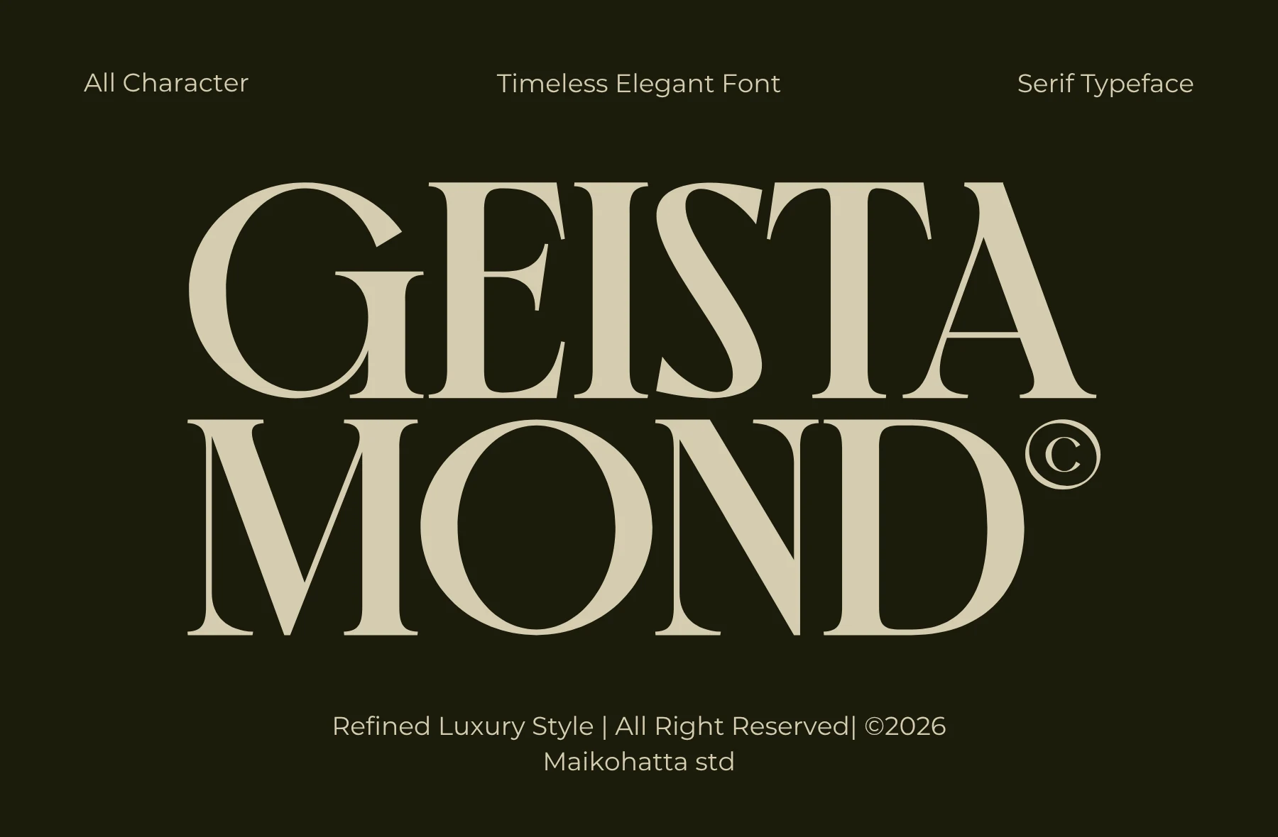 Geista Mond Font preview with elegant high-contrast serif capitals for luxury branding