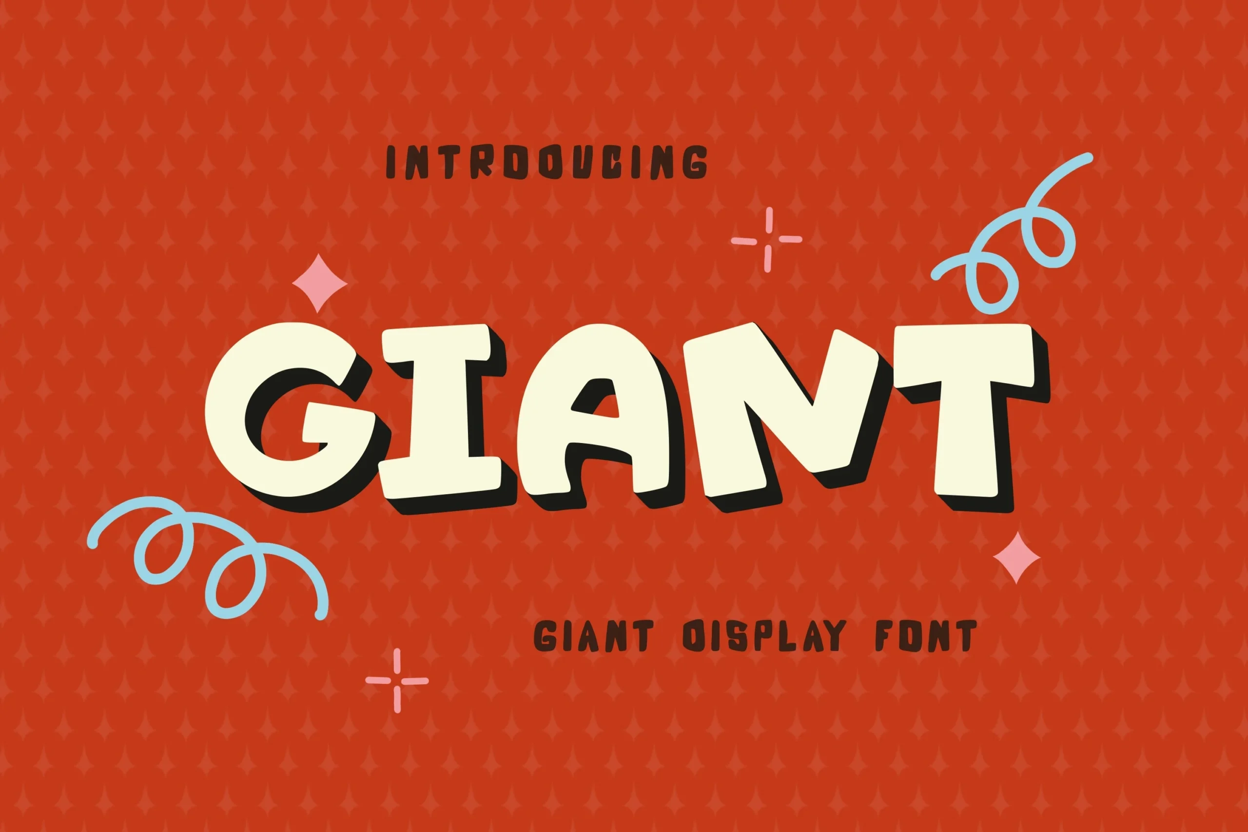 Giant Font preview with chunky cream cartoon letters, playful uneven shapes, and bold black shadow