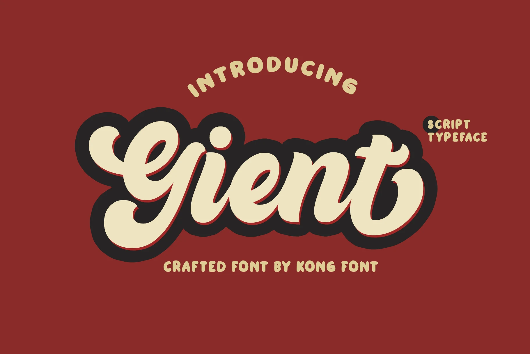 Gient Font preview with chunky cream script lettering and playful retro curves
