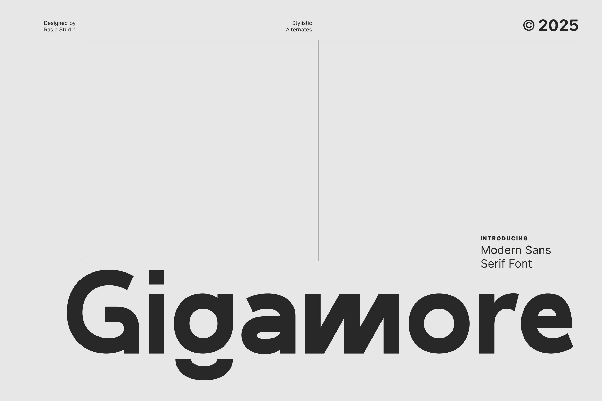Gigamore Font preview with bold rounded sans serif lettering, square i dot, and smooth curves