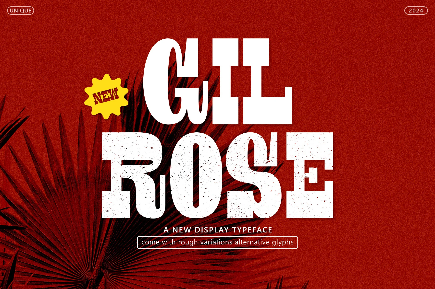 Gil Rose Font preview with bold distressed display lettering and chunky retro forms
