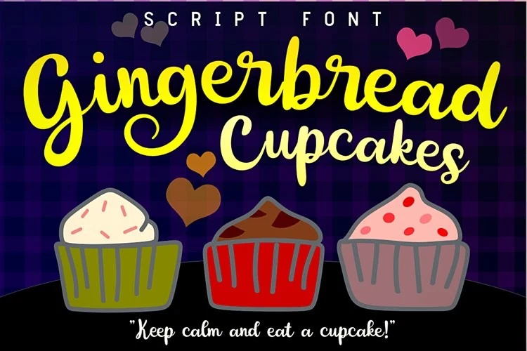 Gingerbread Cupcakes Font preview in bright yellow playful script with rounded letters