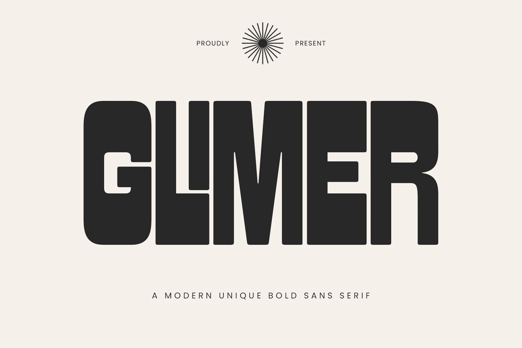 Glimer Font preview with bold black rounded sans serif lettering