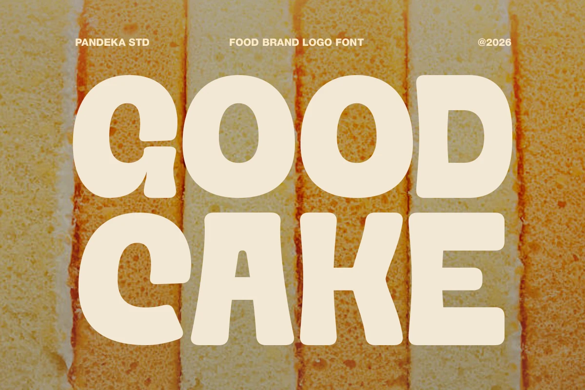 Good Cake Font preview with chunky cream retro lettering and soft rounded shapes