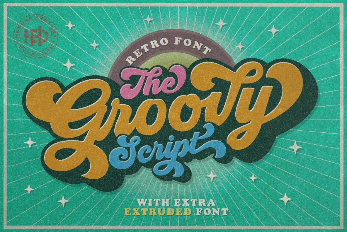 Groovy Font preview with chunky retro script lettering and rounded 70s-style curves
