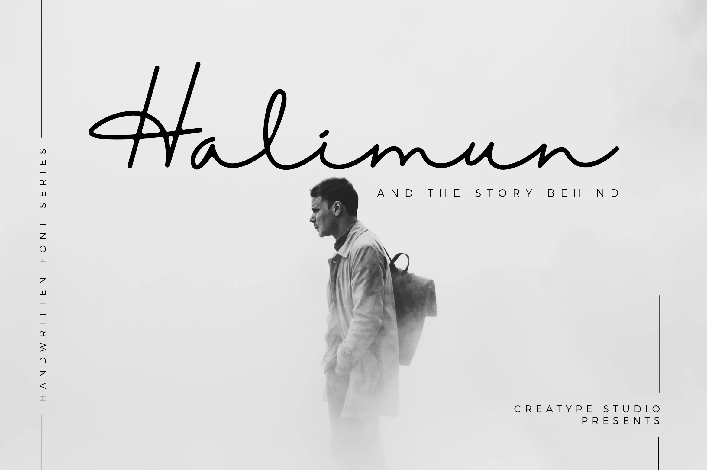 Halimun Font preview with sleek black monoline script and long flowing strokes
