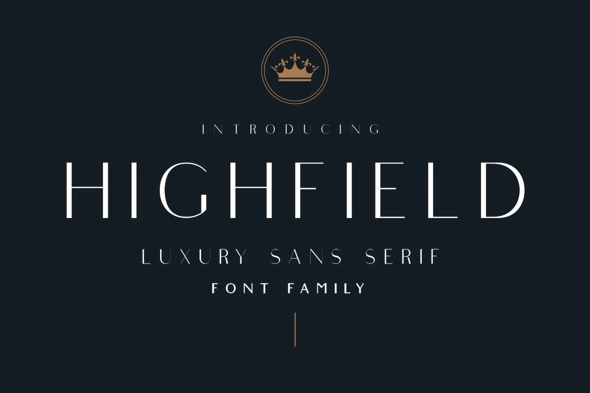 Highfield Font preview with tall thin white sans serif capitals and wide spacing