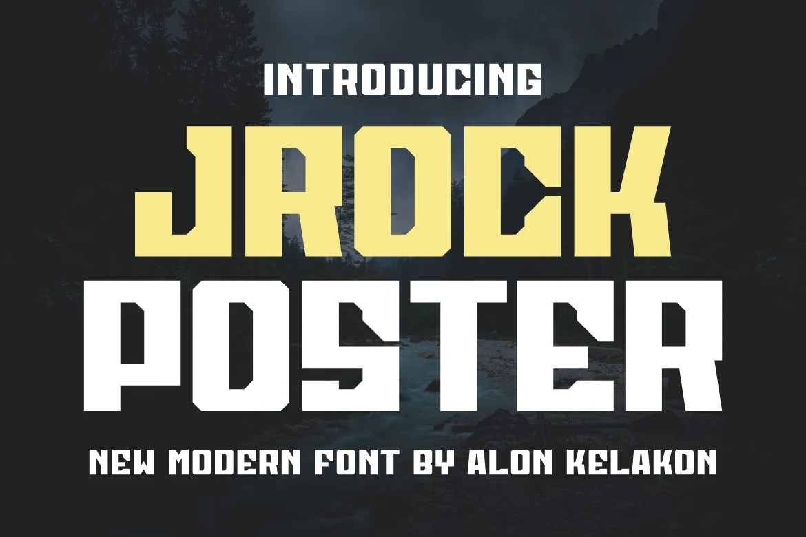 Jrock Poster Font bold block display lettering with angular cutaway shapes