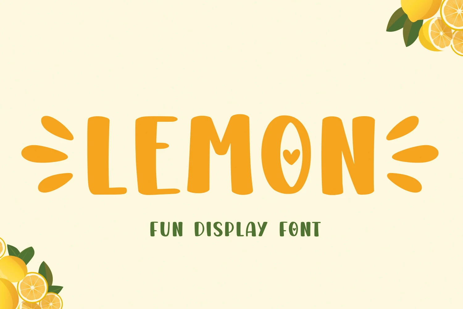 Lemon Font preview with chunky rounded orange playful display lettering and heart detail