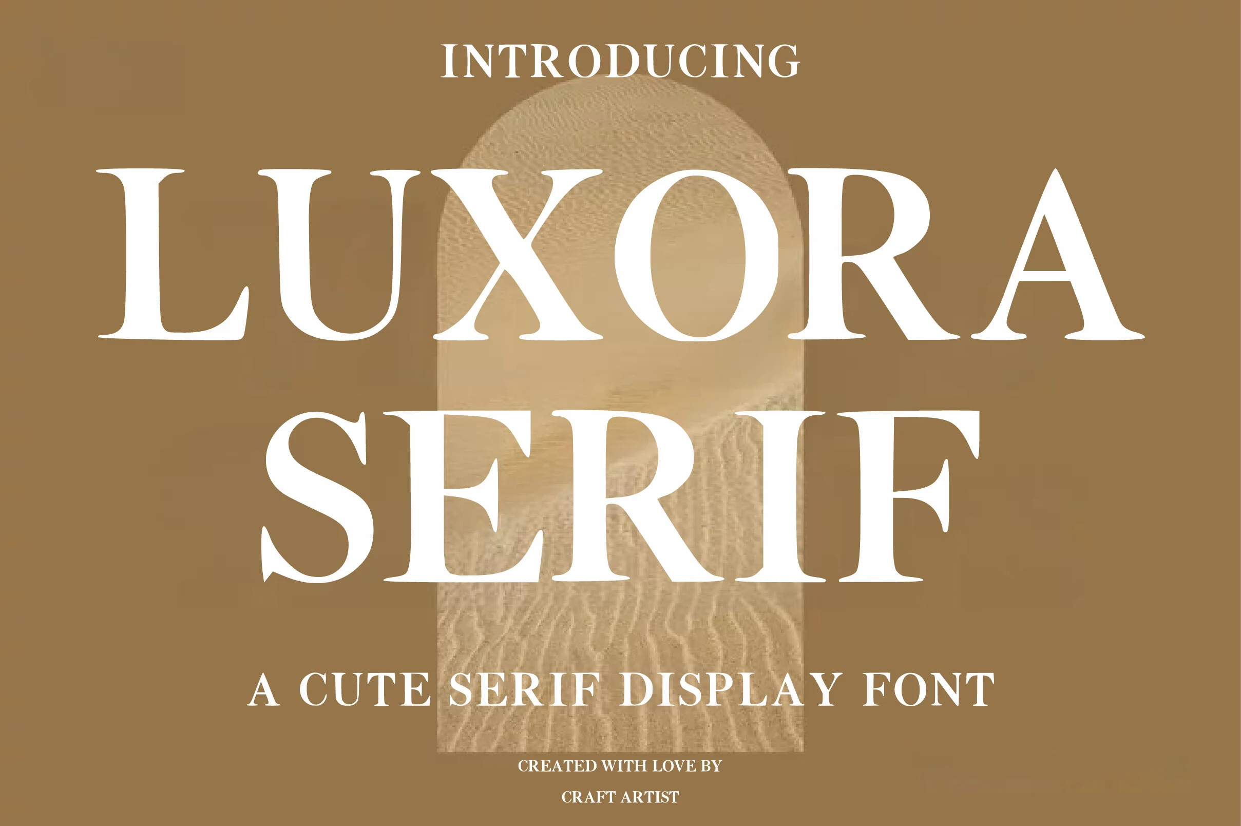 Luxora Serif Font preview in white all-caps serif lettering with balanced contrast and soft serifs