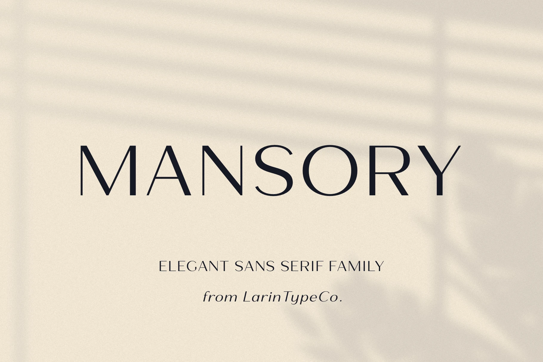 Mansory Font preview in thin elegant sans serif uppercase lettering