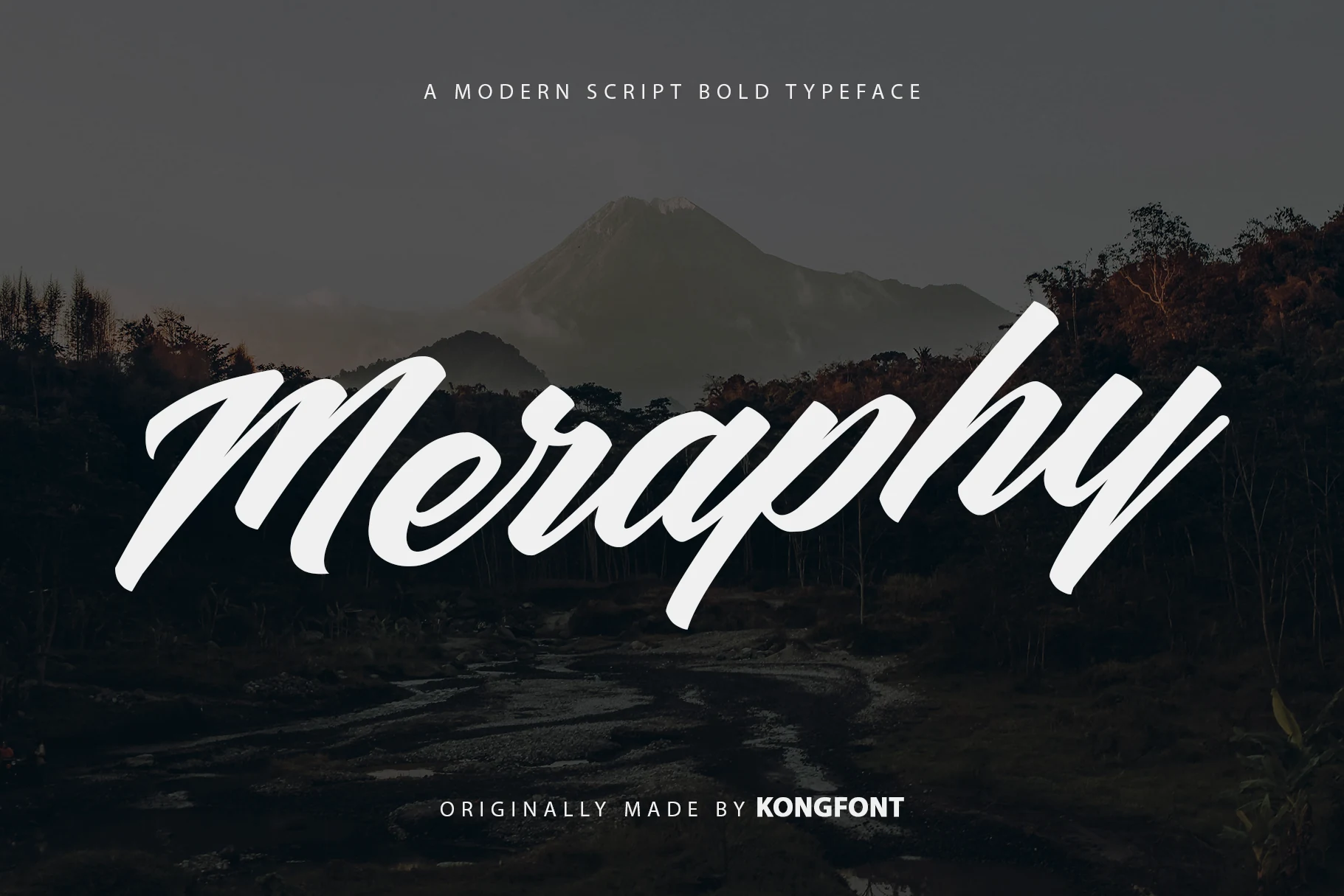 Meraphy Font preview in bold white slanted script with sharp brush-style strokes