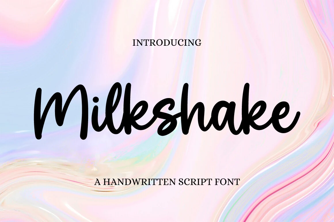 Milkshake Font preview in black rounded handwritten script with smooth connected strokes