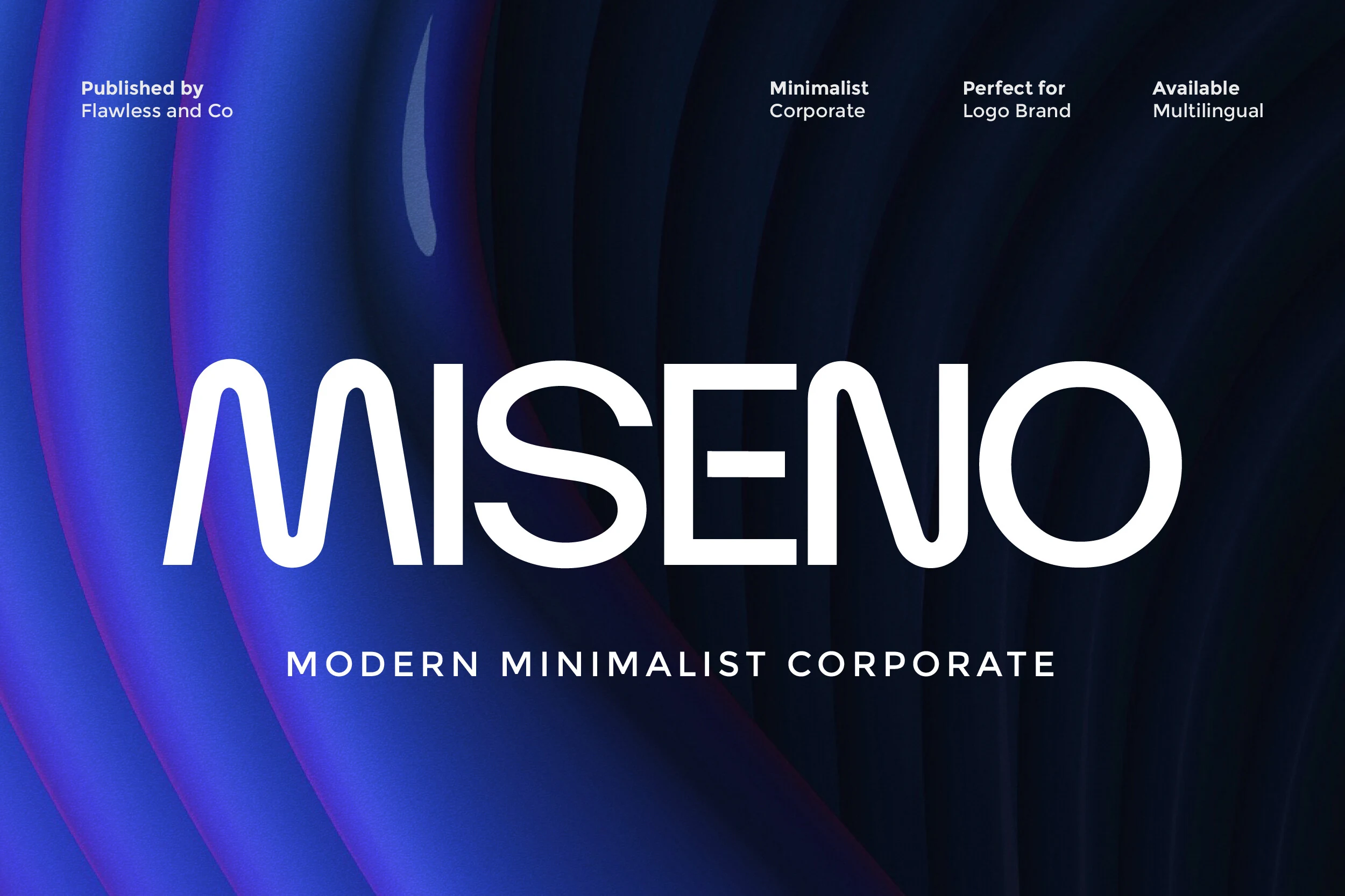 Miseno Font preview in thin white minimalist sans serif lettering with rounded strokes