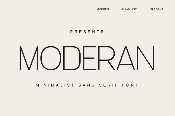 Moderan Font preview with thin minimalist sans serif lettering and wide spacing