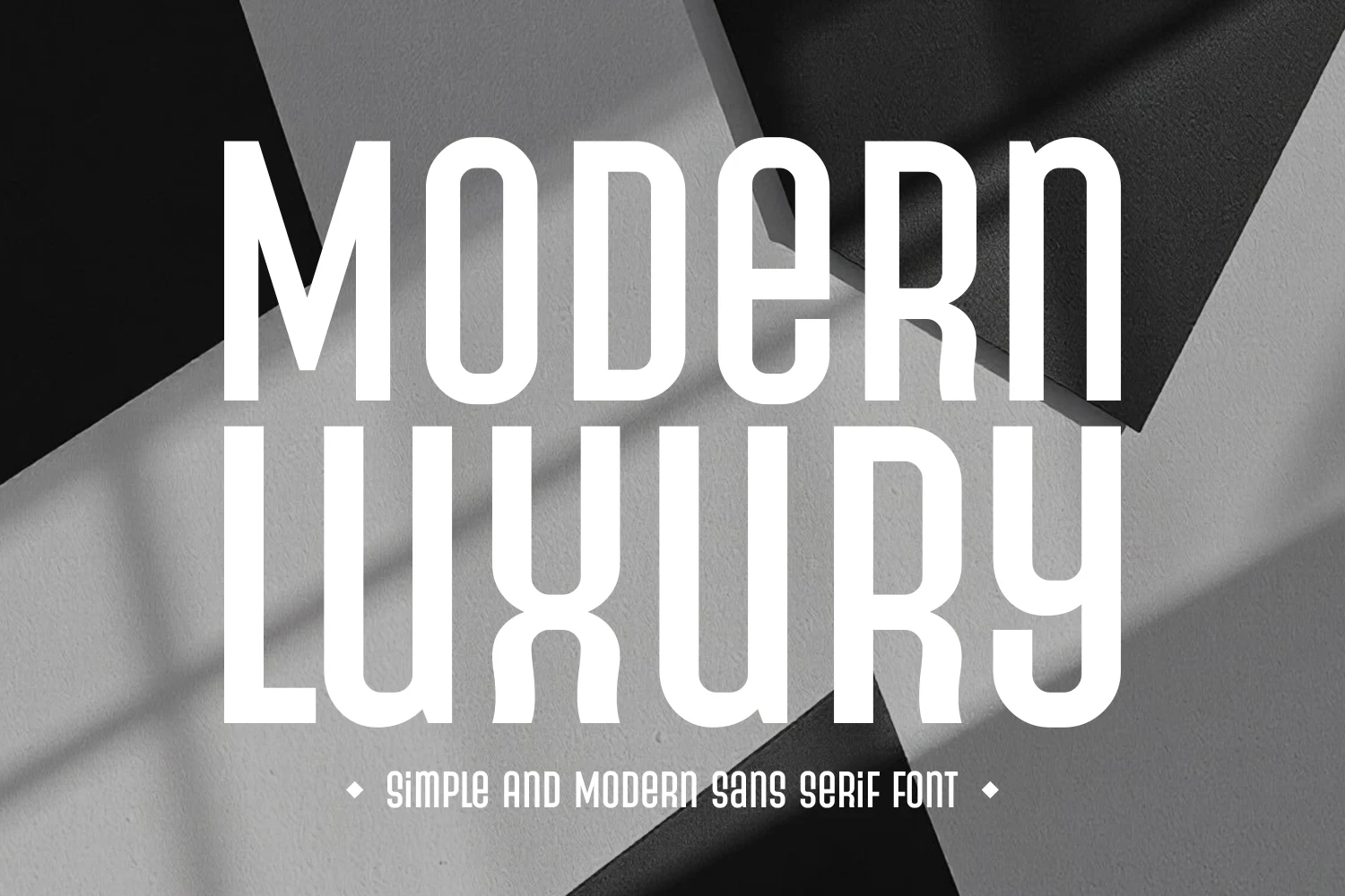 Modern Luxury Font preview with tall white condensed sans serif lettering and rounded corners