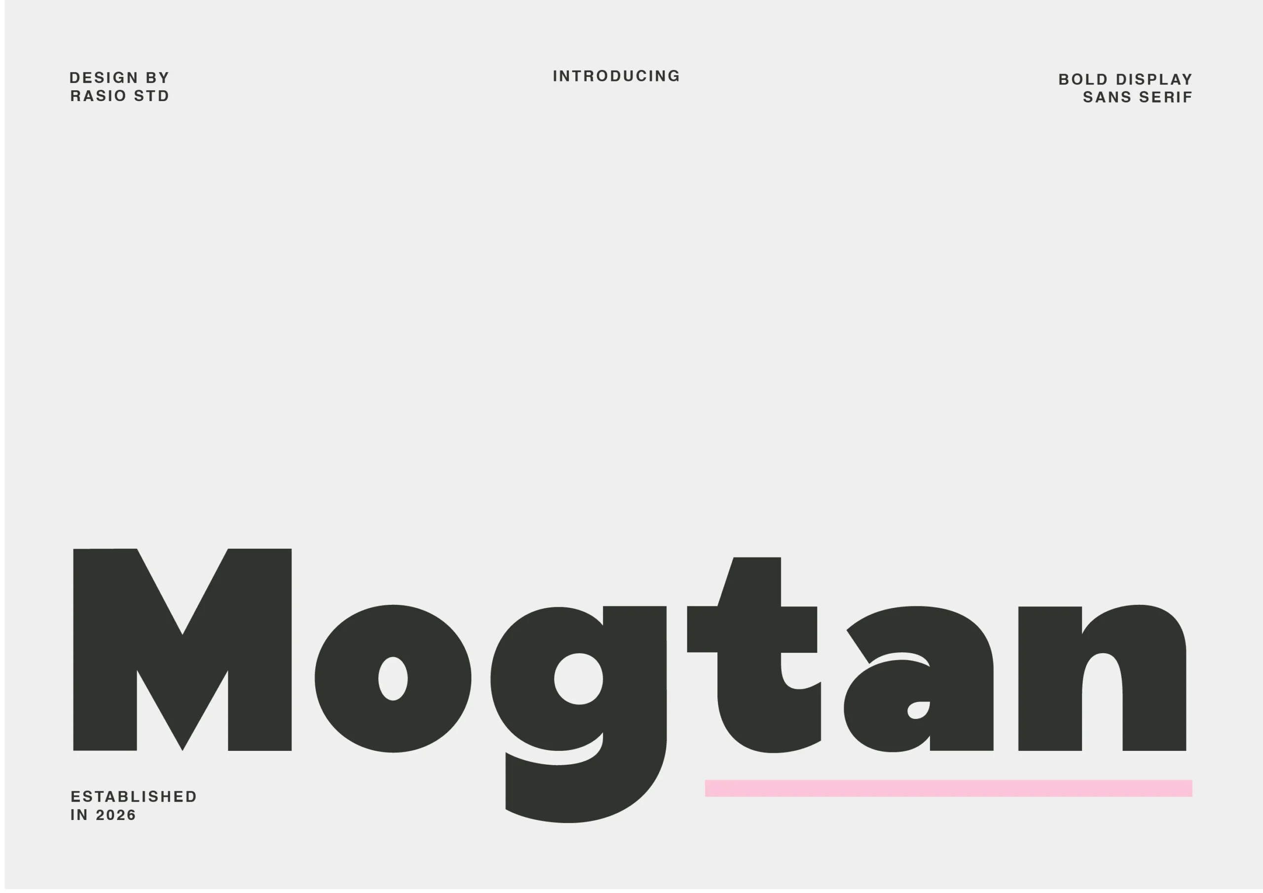 Mogtan Font preview in bold geometric sans serif lettering with heavy curves