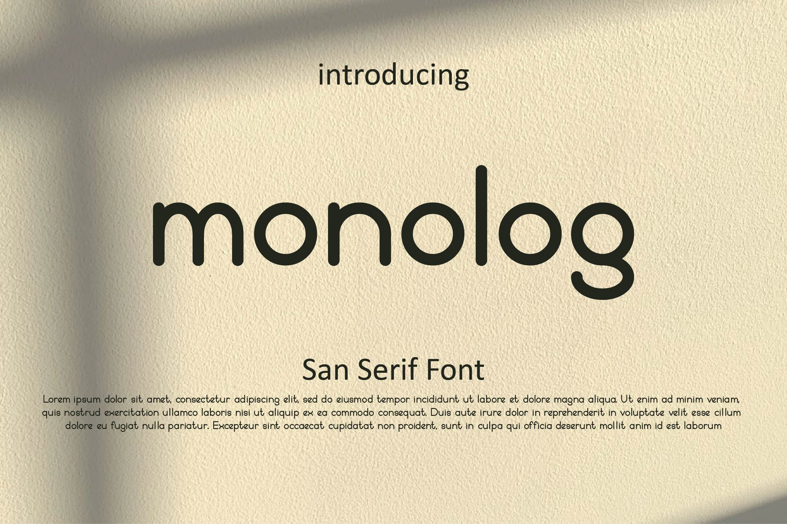 Monolog Font preview with rounded minimalist sans serif lettering in black