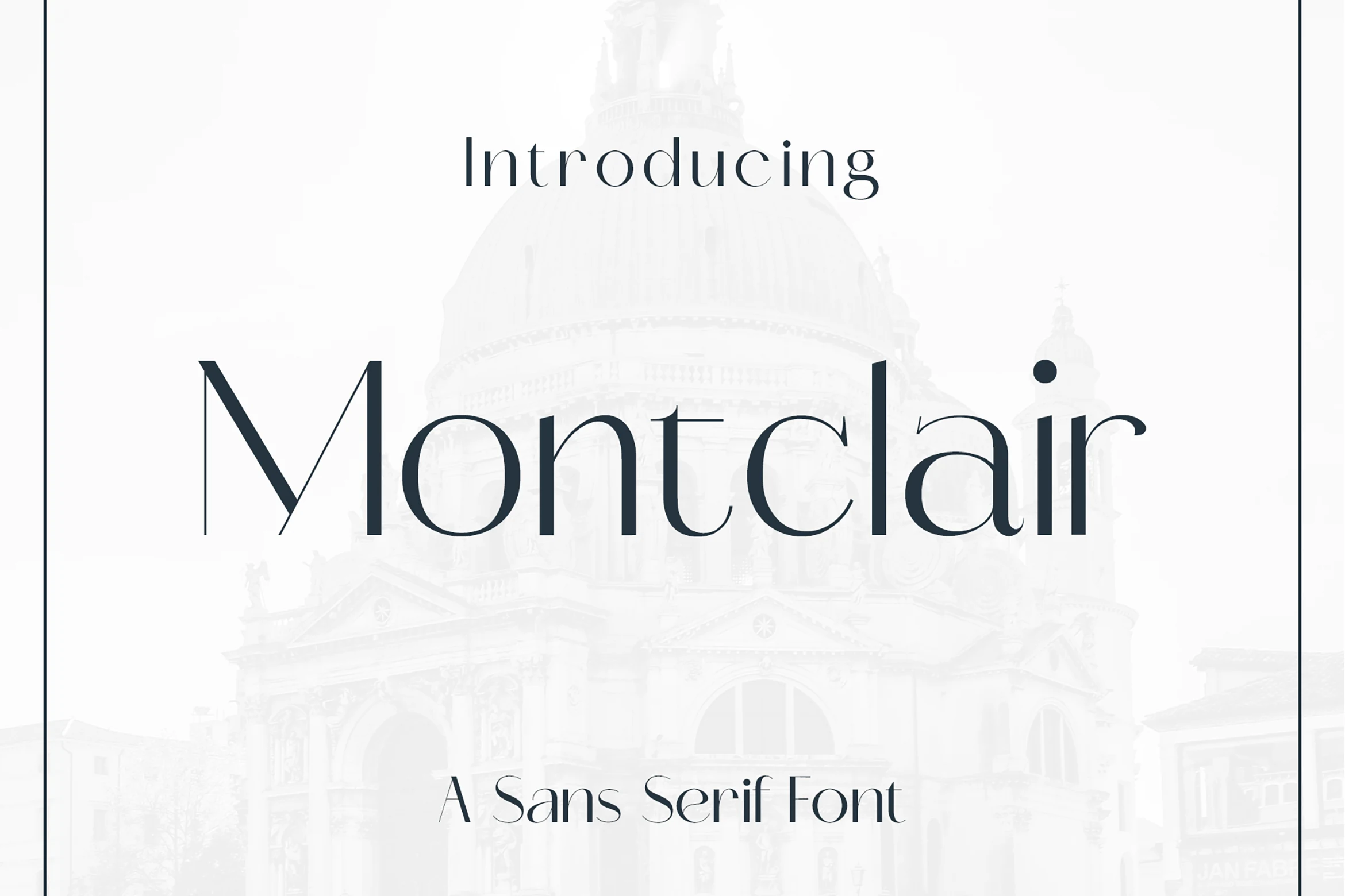 Montclair Font preview with elegant dark blue sans serif lettering, subtle contrast, and refined slim curves