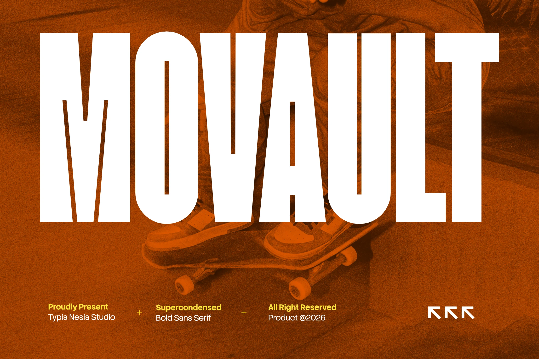 Movault Font preview with ultra-condensed bold white sans serif lettering