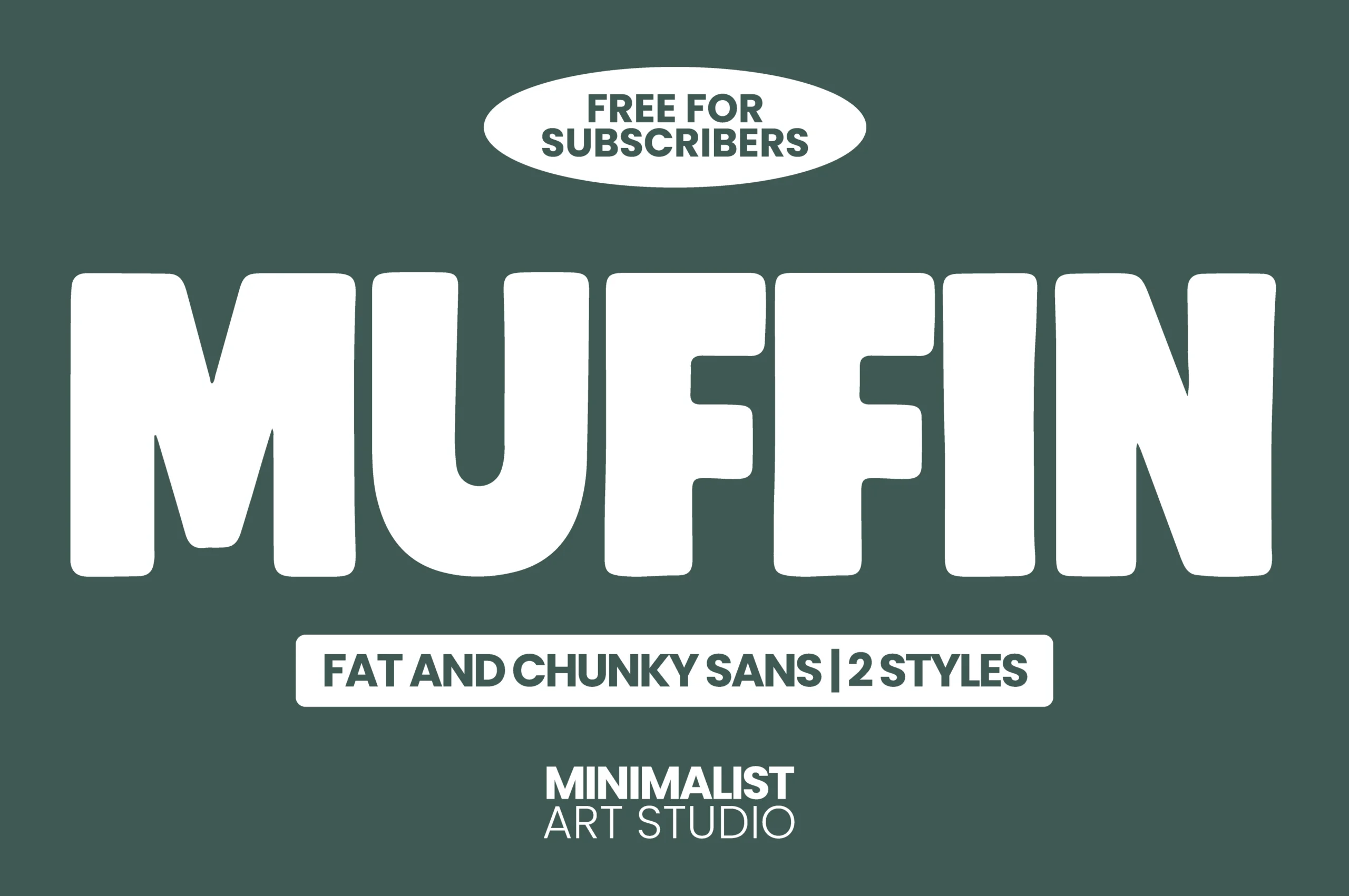 Muffin Font preview with chunky white rounded sans serif letters on a muted green background