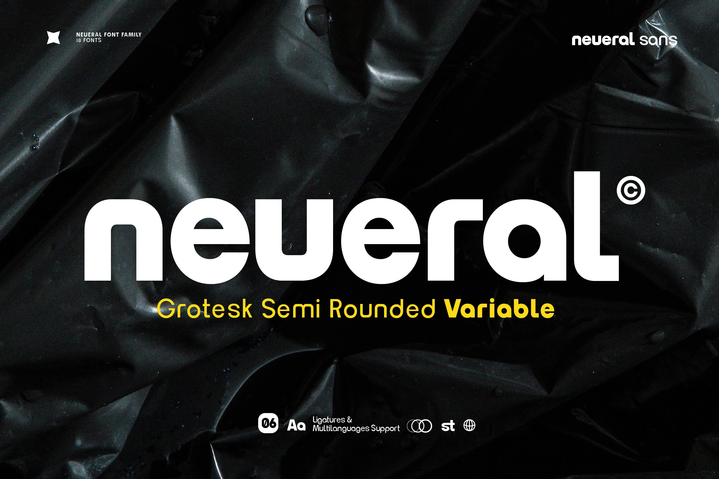 Neueral Grotesk Variable Font preview with bold white semi-rounded sans serif lettering on black