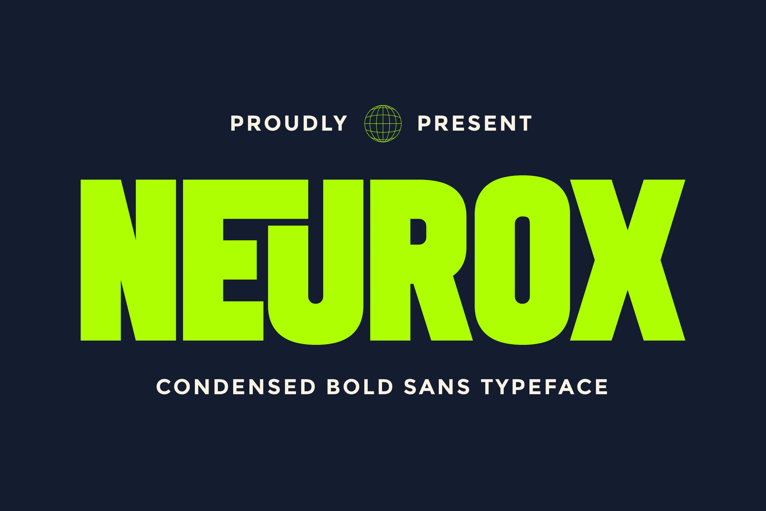 Neurox Font preview in bright lime condensed bold sans serif lettering