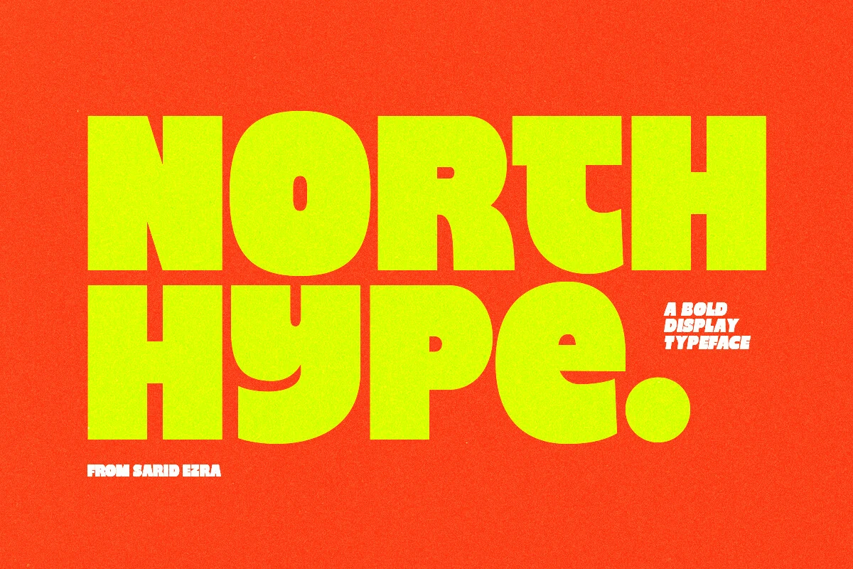 North Hype Font neon block display lettering with ultra-heavy strokes and tight spacing
