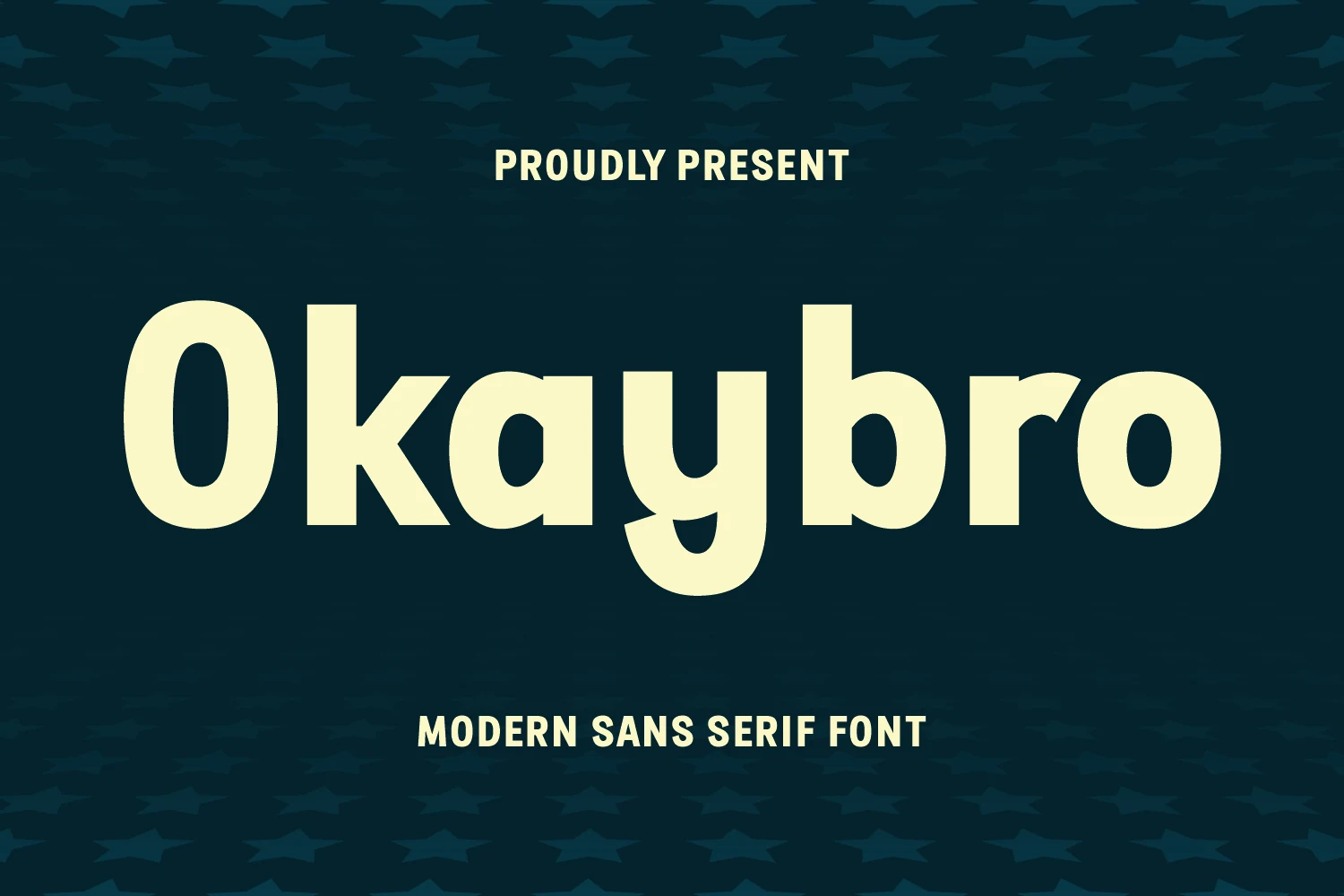 Okaybro Font preview in bold rounded sans serif lettering with a curved descender