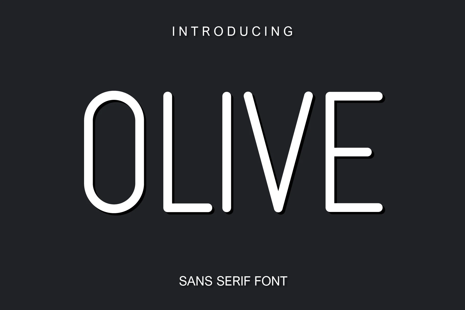 Olive Font preview with rounded white minimalist sans serif lettering