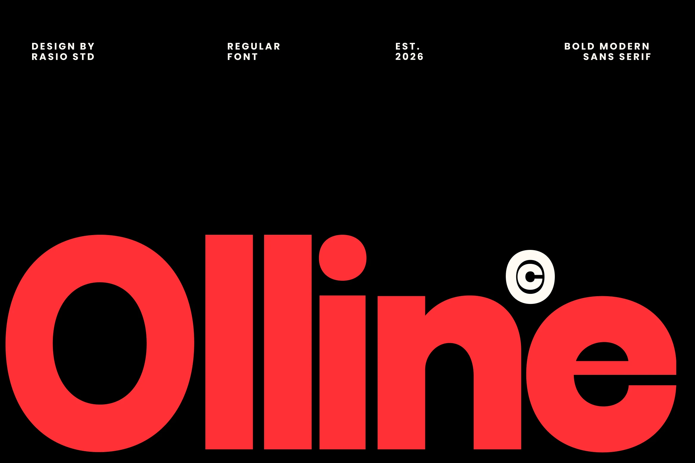 Olline Font preview with bold red geometric sans serif lettering