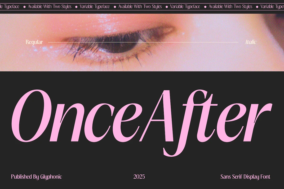Once After Font preview with pink italic elegant sans serif display lettering and high-contrast curves