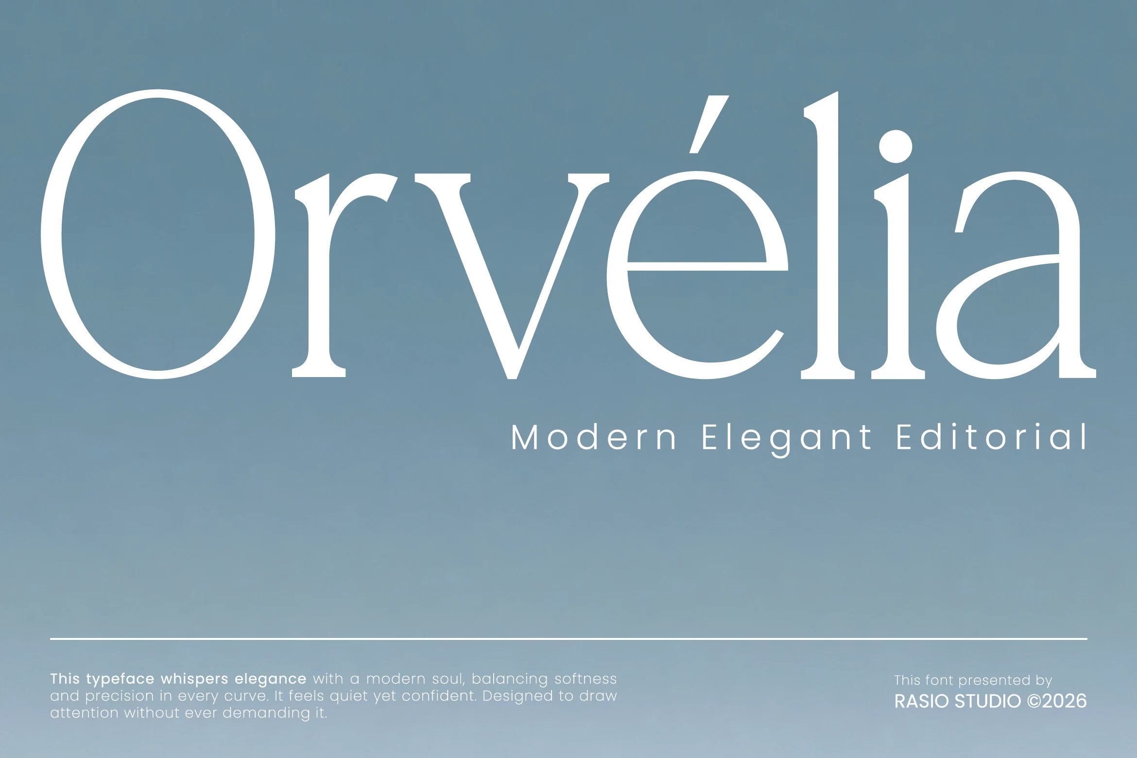 Orvelia Font elegant editorial serif preview with balanced white letterforms and teardrop terminals