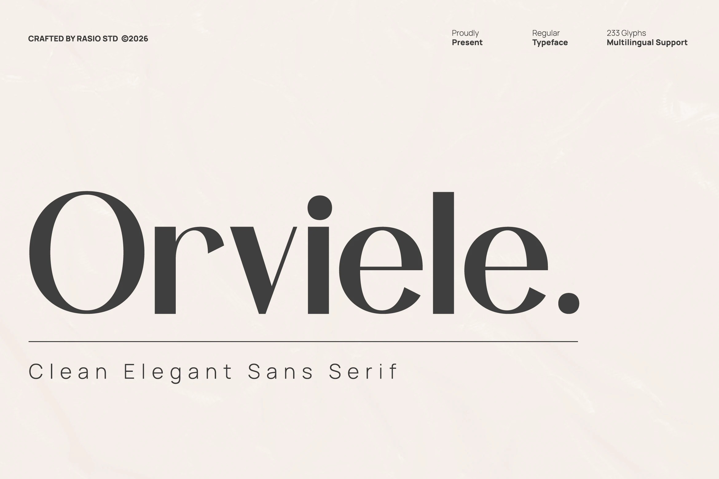Orviele Font preview in dark elegant sans serif lettering with high contrast curves and bold stems