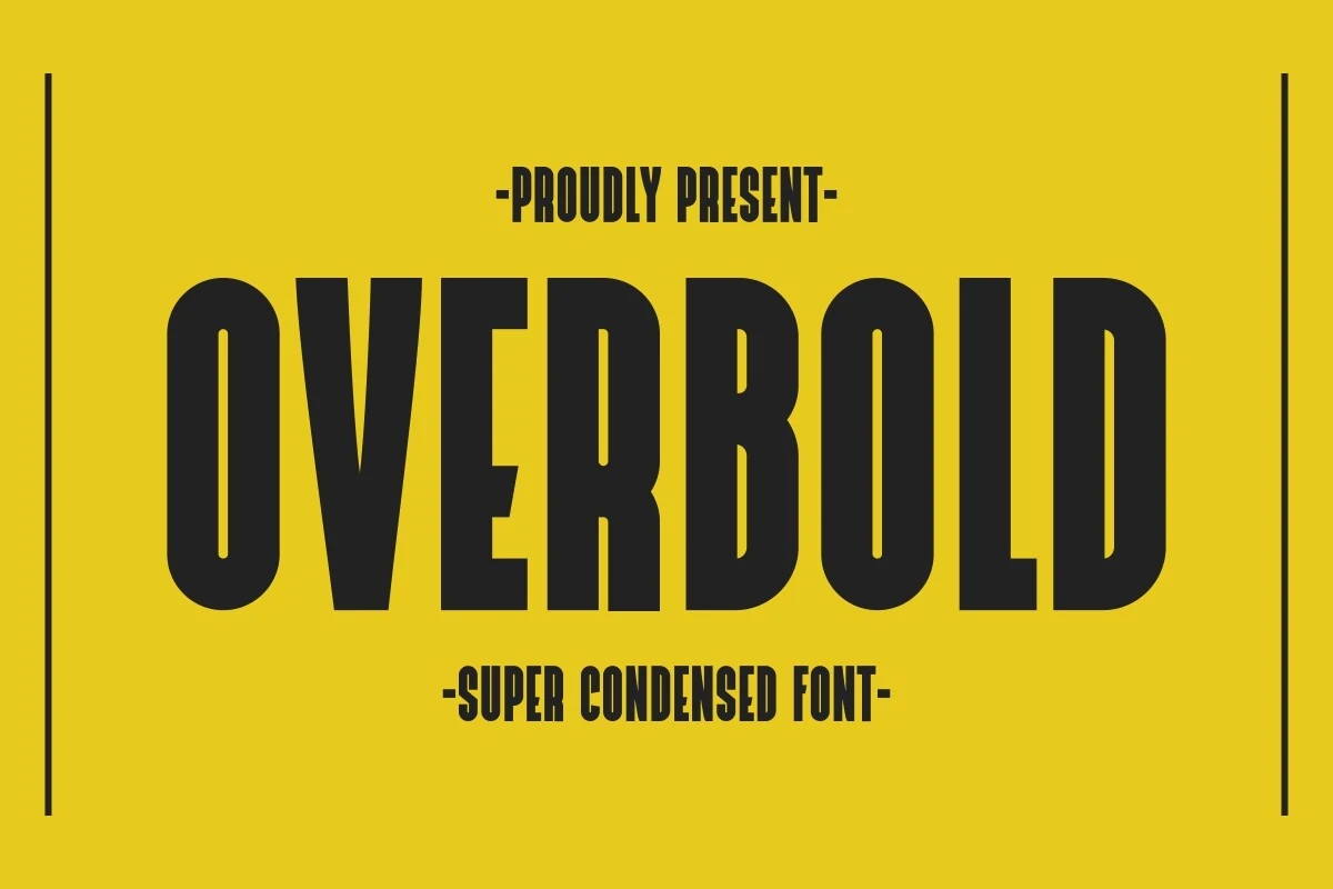 Overbold Font preview with black super-condensed bold sans serif lettering