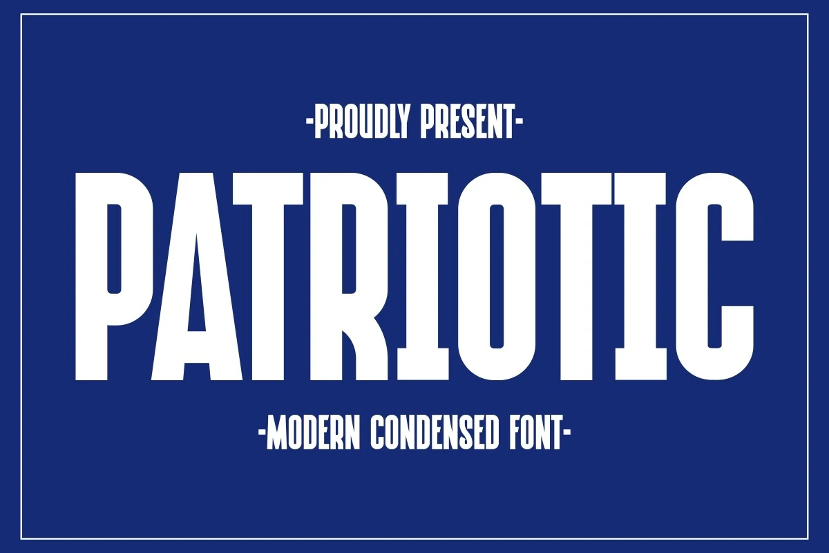 Patriotic Font preview in tall bold condensed white sans serif lettering