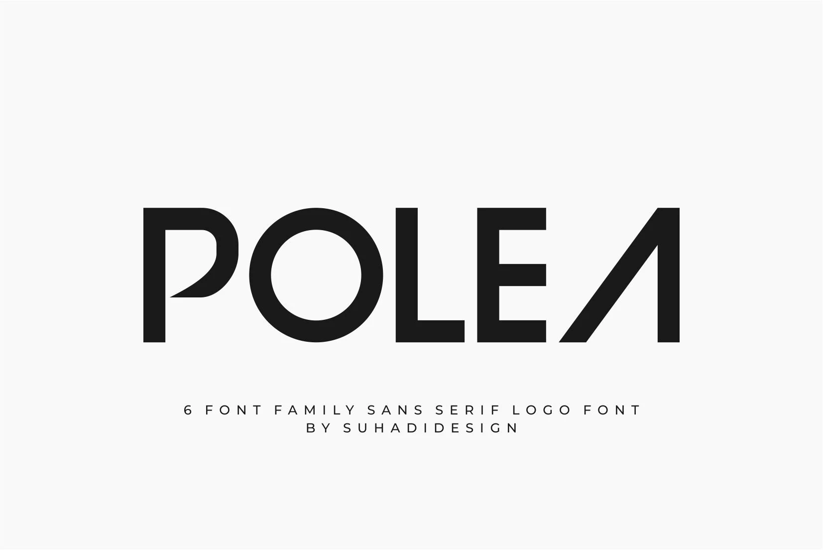 Polea Normal Font preview with bold geometric sans serif lettering and an angular A