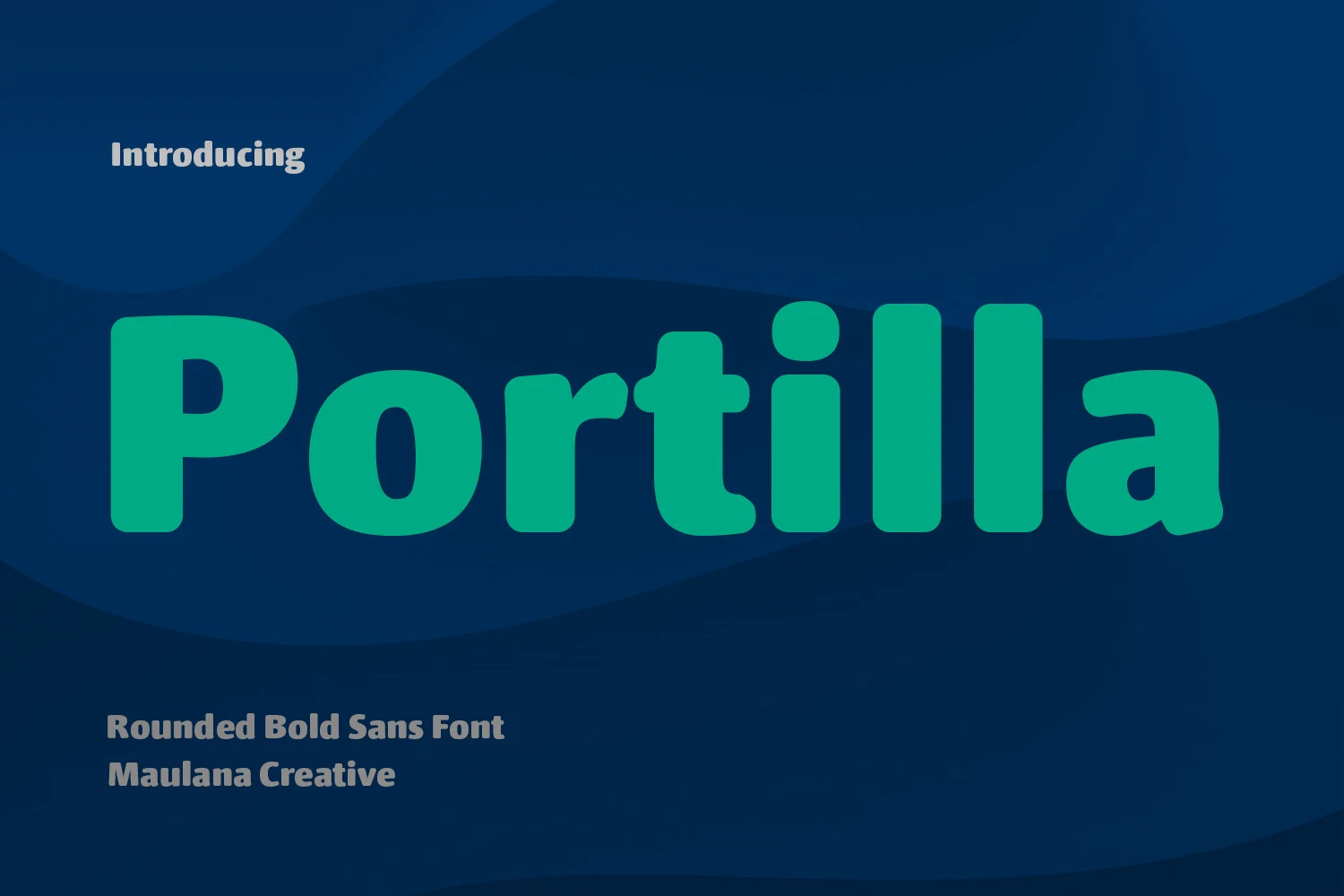 Portilla Rounded Bold Font preview in bold green rounded sans serif lettering on a dark blue background