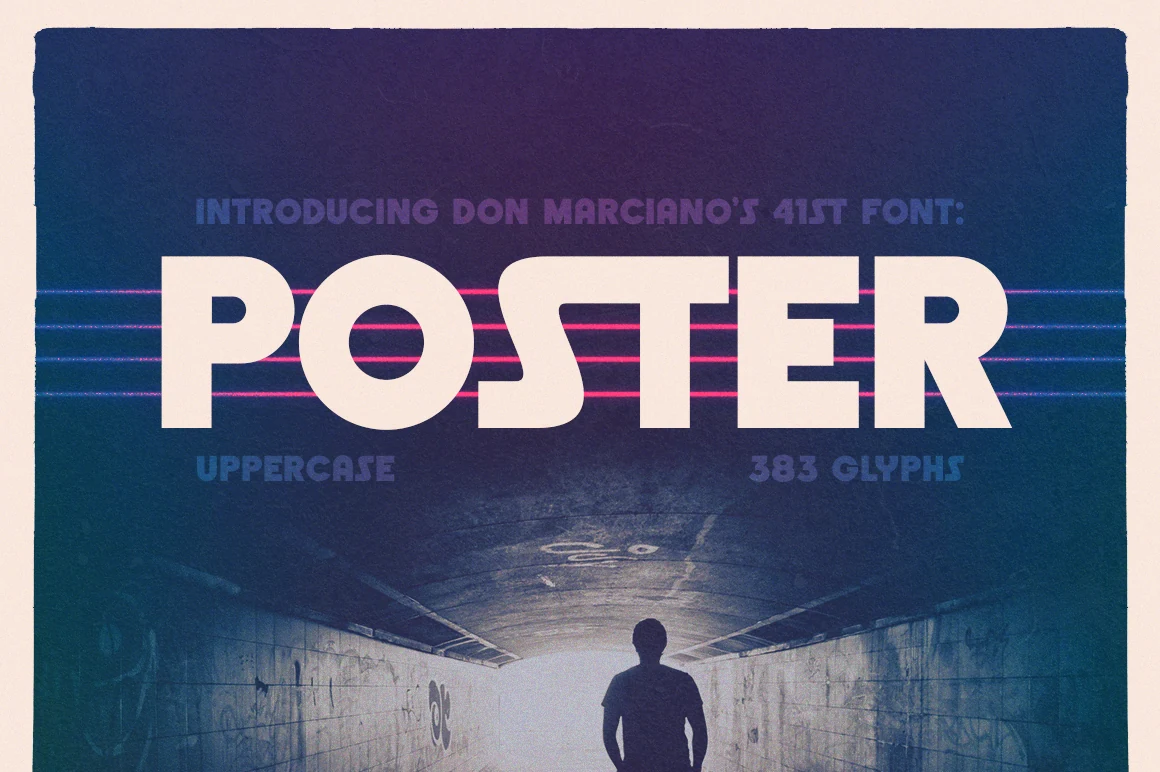Poster Font cream bold uppercase display lettering with wide rounded geometric shapes